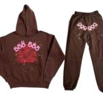 Sp5der 555 555-Web Pattern Brown Tracksuit