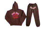 Sp5der 555 555-Web Pattern Brown Tracksuit