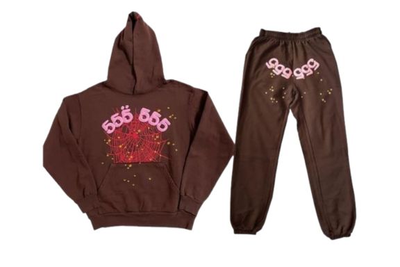 Sp5der 555 555-Web Pattern Brown Tracksuit